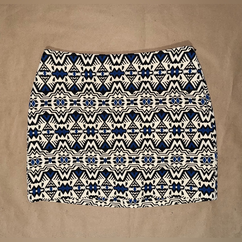 Ivory Skirt w/ Blue and Black Geometric Pattern